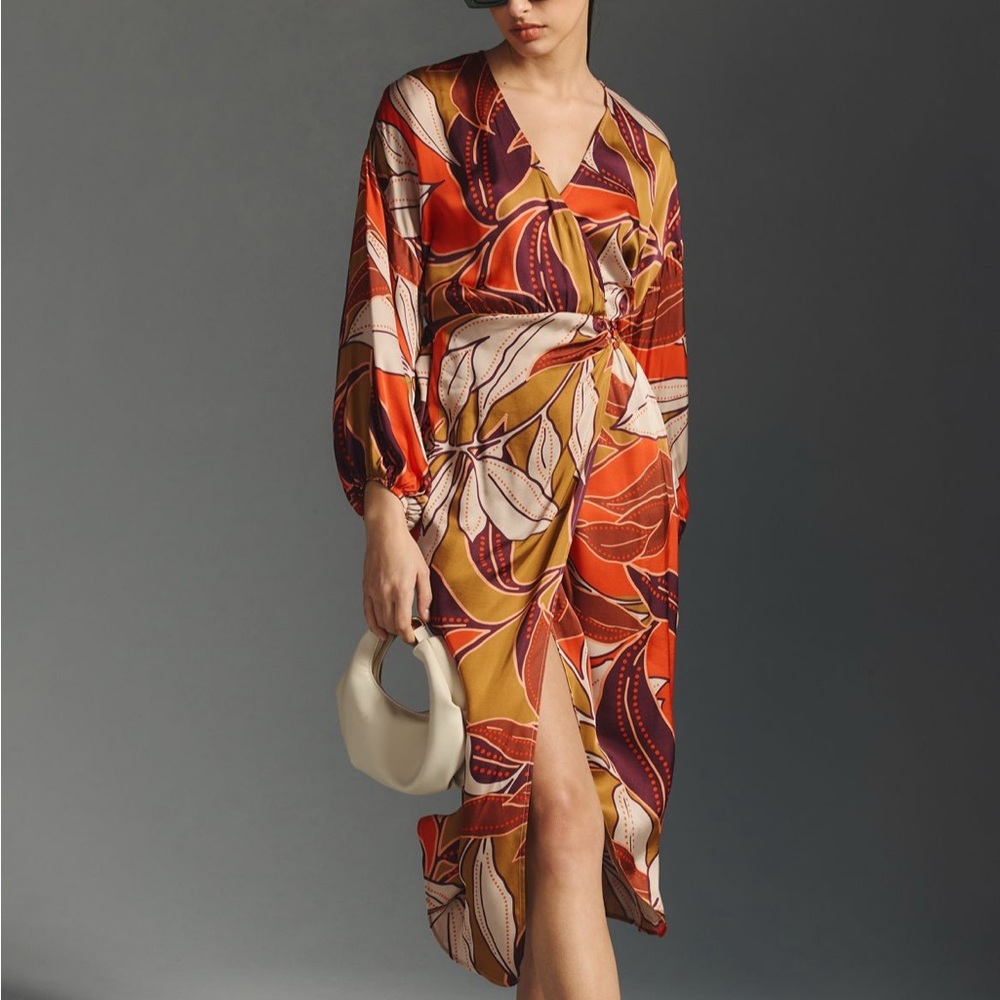 Anthropologie Red and Brown Long Sleeve Dress